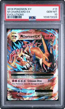 Front of a Pokémon M Charizard EX slab, graded PSA 10
